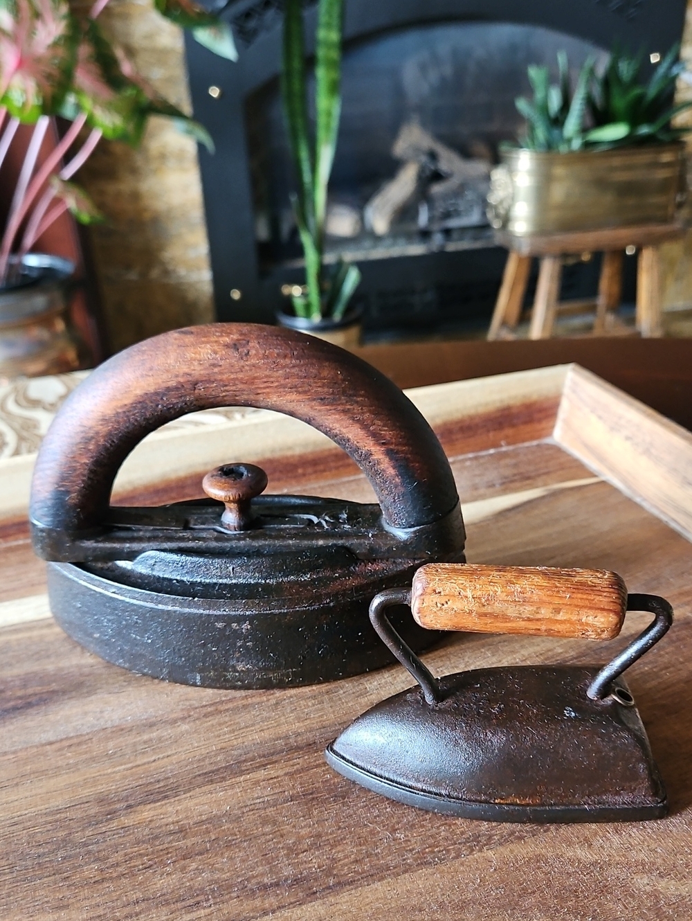 Antique Sad Iron Set - Colebrookdale "Sensible" Iron & Dover Toy/"Delicate" Iron